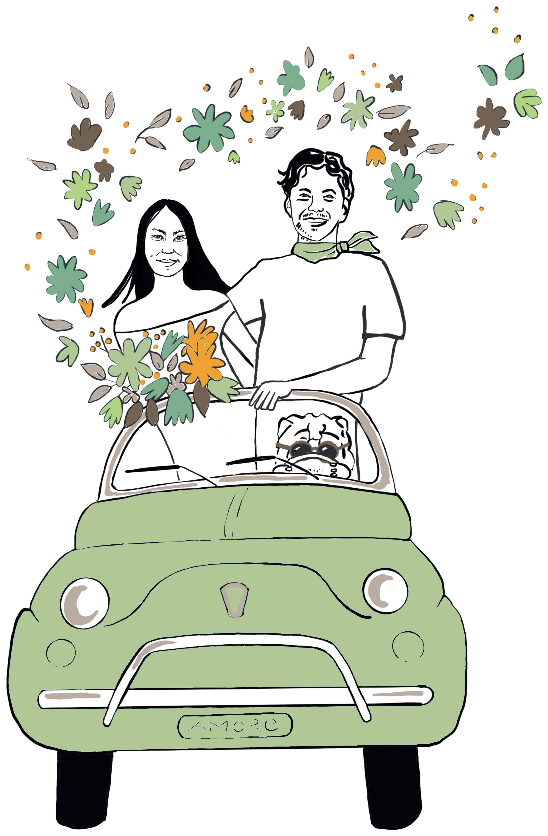 Héloïse, Antoine et Alto dans la Fiat 500